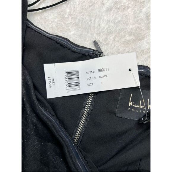 Nicole Miller top women’s small NEW Off Thee Shoulder black pin tuck designer - Picture 7 of 8